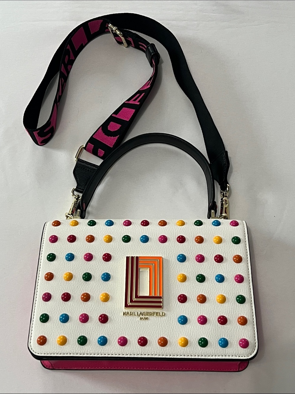 Karl Lagerfeld Paris Simone Rainbow Studded Crossbody - Picture 3 of 14